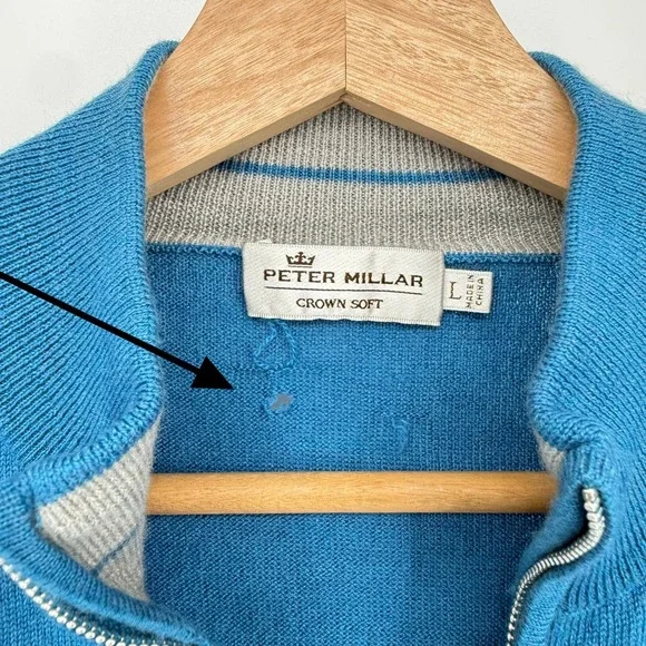 Peter Millar Quarter Zip Sweater Mens Large Blue Crown Soft Knit Pullover READ - Picture 7 of 9